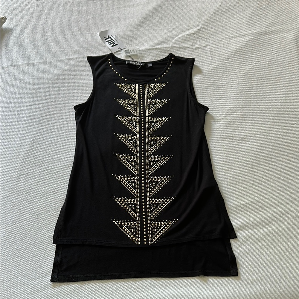 Milk Women's Black Tank Top with Gold Accents